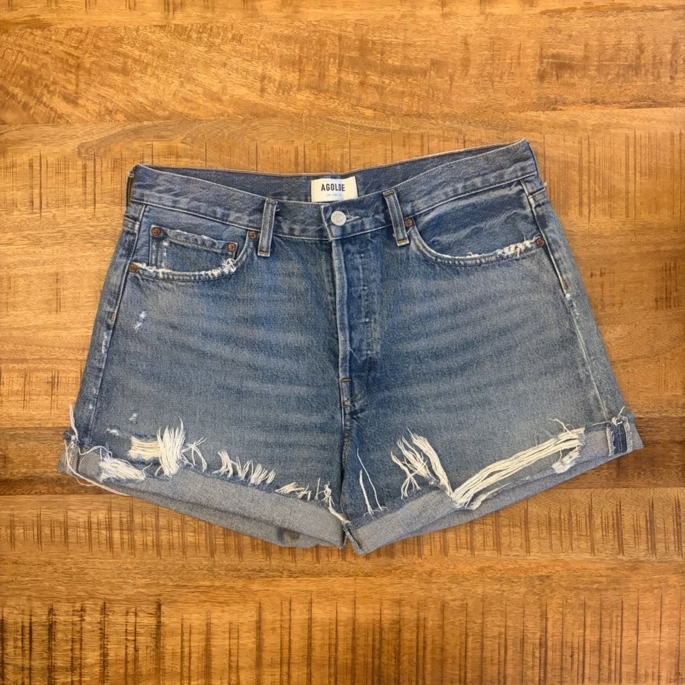 AGOLDE Parker Long Short 30 Heat Wave Cuffed Medium Wash Denim Summer Festival